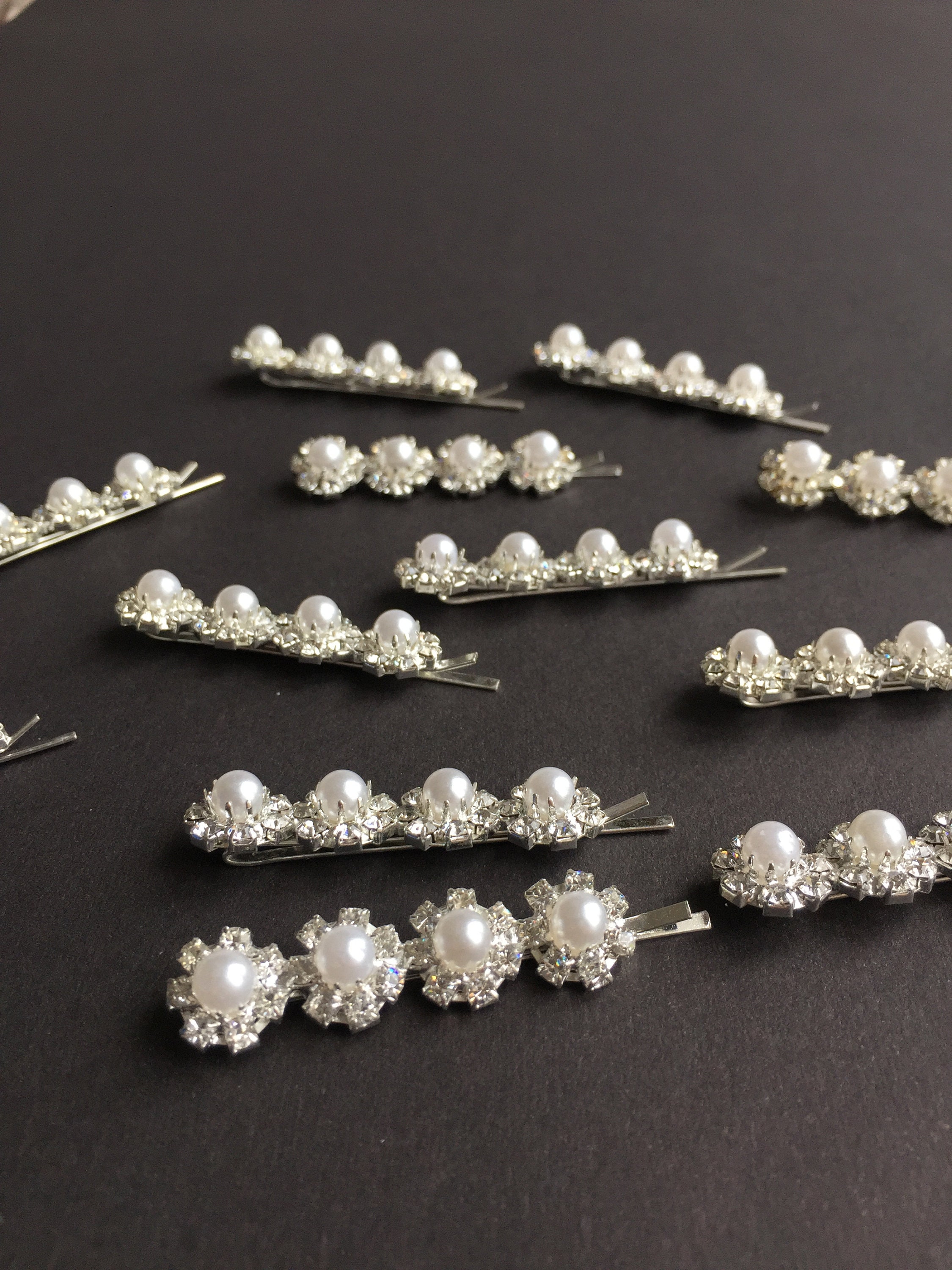 Elegant Crystal Hair Clip Set Of 13 Crystal Hair Clips: Pearl Headpiece Bridal Flower... From  main image 2