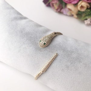Gold Snake Bangle: Adjustable Serpent Cuff Bracelet