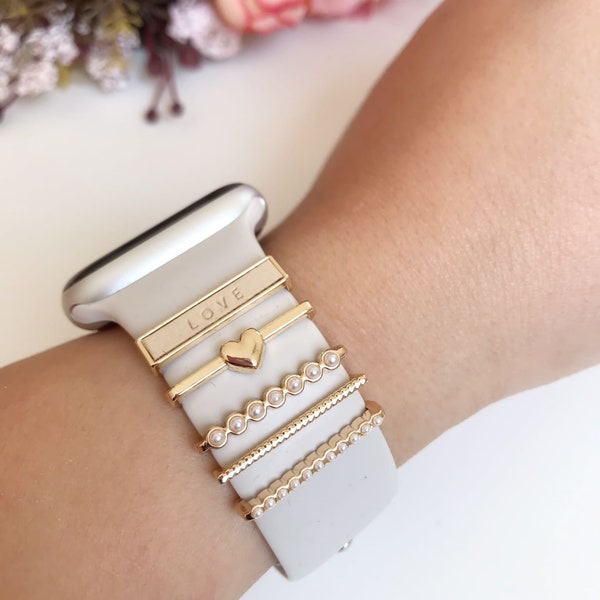 Heart Apple Watch band charm, Gold Watch band accessories, Gift For Mom, Apple Watch accessories, Watch band jewelry, Fitbit, Diamond  watch