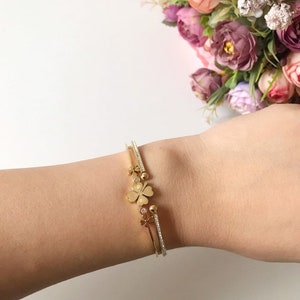 Pulseira de trevo, pulseira de trevo com punho aberto, pulseiras de trevo com contas de cristal, pulseira de ouro, pulseira de aço inoxidável, trevo de quatro folhas, presente