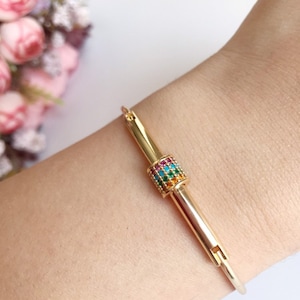 Dainty bangle bracelet, cuff bracelet, gift for her, gold bangle bracelet, classic gold bracelet, colorful stone bracelet, jewelry, stylish