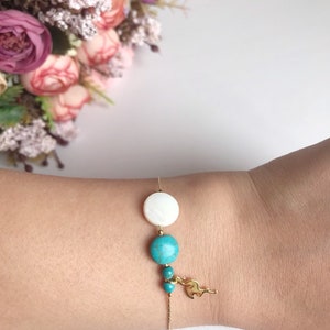 Turquoise Pearl Bracelet: Dainty Gold Beaded Bracelet