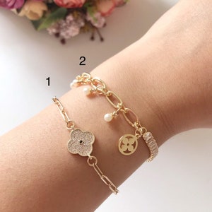 Gold Clover Pearl Bracelet: Lucky Minimalist Jewelry