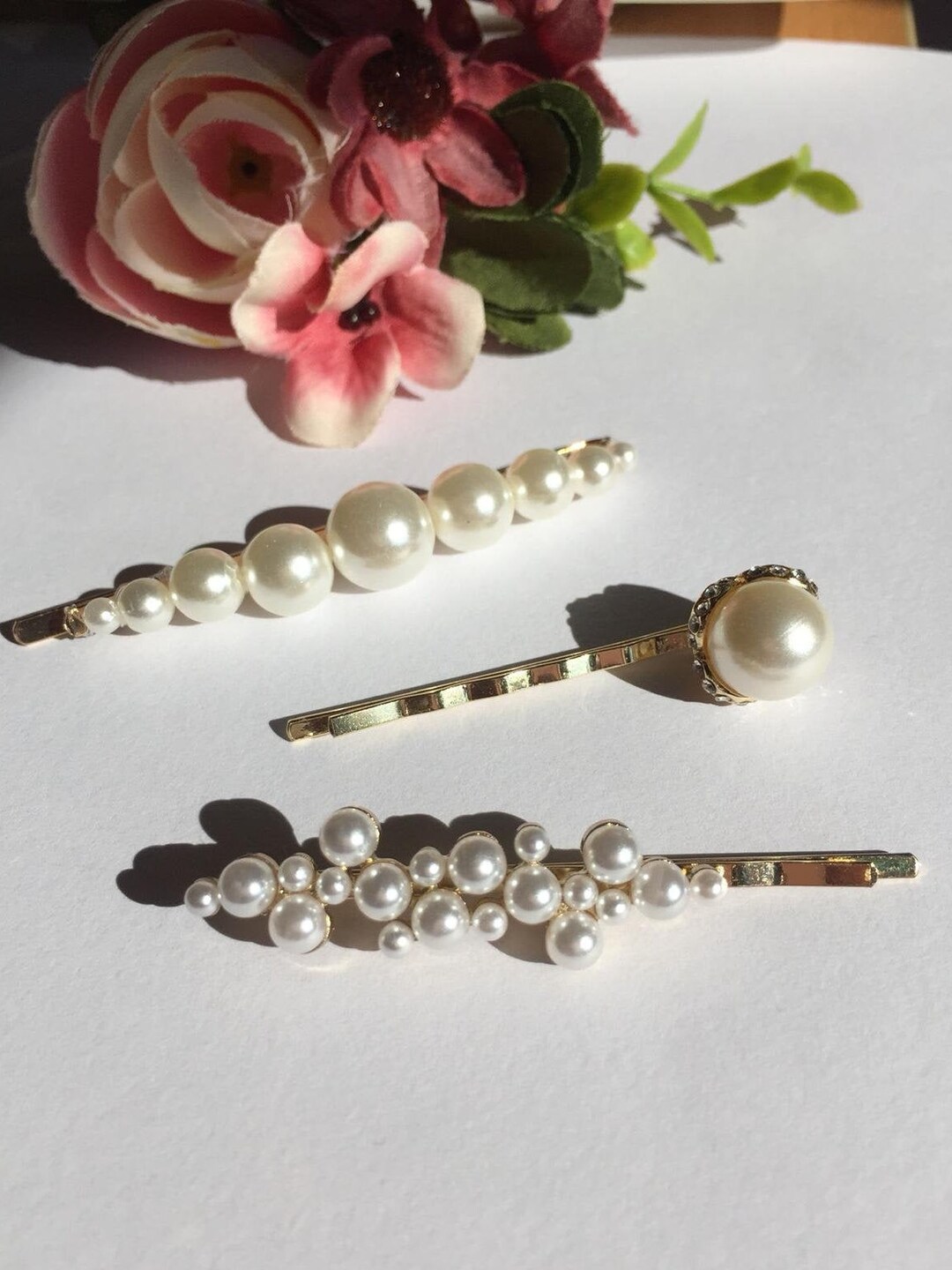 J. pearl embellished hair barrettes set of three Amazon.com : Pearly Joy Glass Pearl Embellished Hair  main image 2