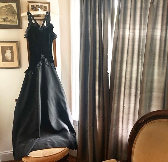 1930s Silk Velvet and Taffeta Evening Gown