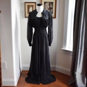 1940s Black Silk Chiffon Peignoir image 1