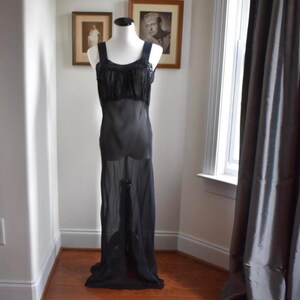 1940s Black Silk Chiffon Peignoir image 2