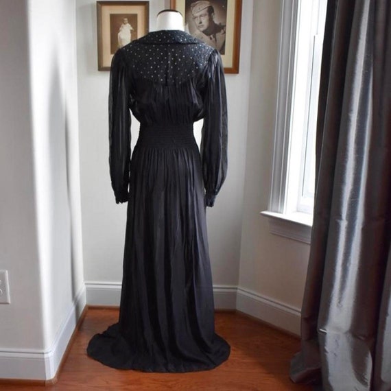 1940s Black Silk Chiffon Peignoir - image 3