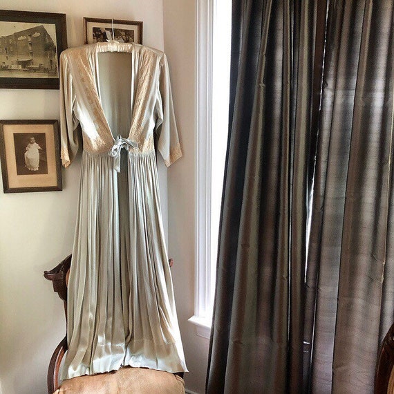 1940s Powder Blue Silk Blend Dressing Gown