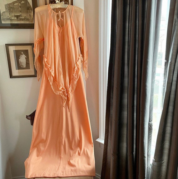 1970s Peach Dress with Matching Cape