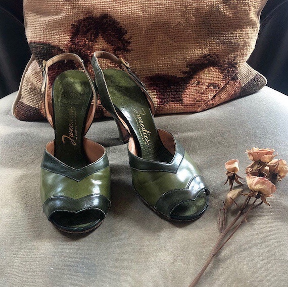 Absinthe Green 1940s Leather Heels