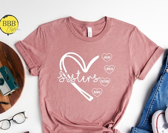 Custom Sisters Heart T-Shirt: Personalized Sisterhood Tee