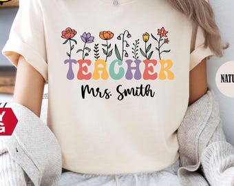 Custom Floral Teacher Shirt: Personalized Name School Tee