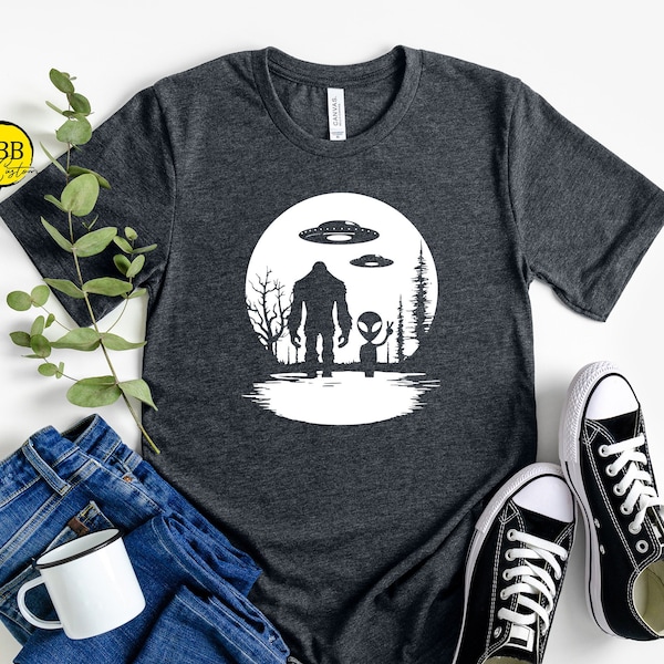 Bigfoot Alien Shirt, Sasquatch Shirt, Funny Bigfoot Shirt, Hiking Shirt, Yeti Shirt, Spaceship Shirt, Ufo Shirt, Alien Shirt, Cool Shirt