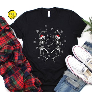 Gothic Christmas Dancing Skeleton Shirt: Funny Holiday Skull Tee