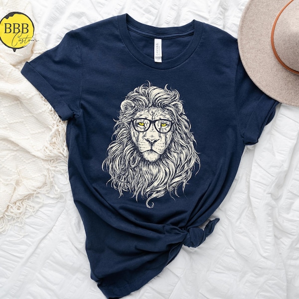 Lion Shirt, Animal Shirt, Summer Shirt, Funny Shirt, Sarcastic Shirt, Lion In Glasses Shirt, Funny Gift Idea, Smart Lion Shirt, Beach Shirt