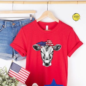 Cow with Bandana 4th of July Shirt