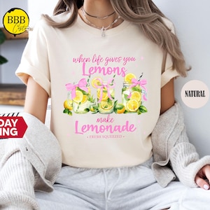 Lemonade Quote Shirt: Coquette Lemon & Pink Bow Tee, Summer Vibes Gift