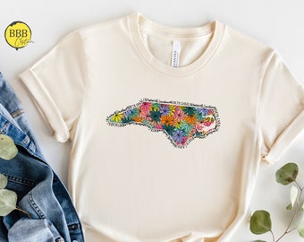 North Carolina Floral Map Shirt: NC Pride Tee