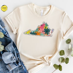 Floral Virginia Shirt, Virginia State Shirts, Virginia State Map T-Shirt, Virginia Travel Gifts, Virginia Clothing, Virginia Apparel T-Shirt