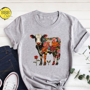 Floral Cow Shirt, Cute Highland Cow Shirt, Farm Girl Shirt, Cow Lover Gift, Farm Animal Shirt, Heifer Shirt, Cow Shirts for Women, Cow Gifts