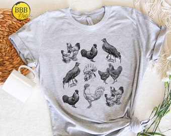 Chemise de poulet, chemise de ferme vintage, chemise d'amant de poulet, chemise de poulet pour femmes, chuchoteur de poulet, chemise de fille de ferme, cadeau de maman