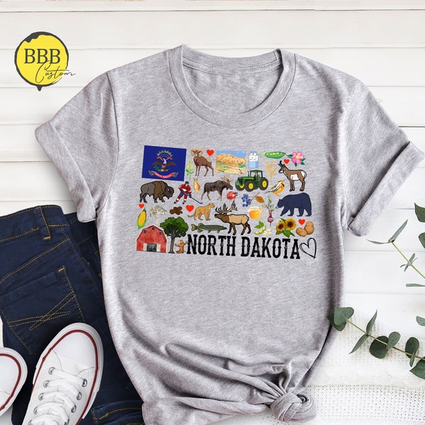 North Dakota State Shirts, North Dakota Map Shirts, North Dakota Travel Gifts, North Dakota Favorites, Home State Shirts, USA States Shirts