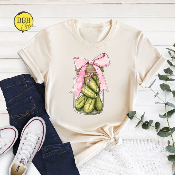 Pickle Jar Shirt: Coquette Pink Bow Tee, Funny Pickle Lover Gift