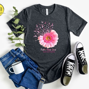 Faith Hope Love Cancer Awareness Shirt, Warrior  Shirt, Cancer Support Shirt, Breast Cancer Shirts for Women, Pink Ribbon Shirt,