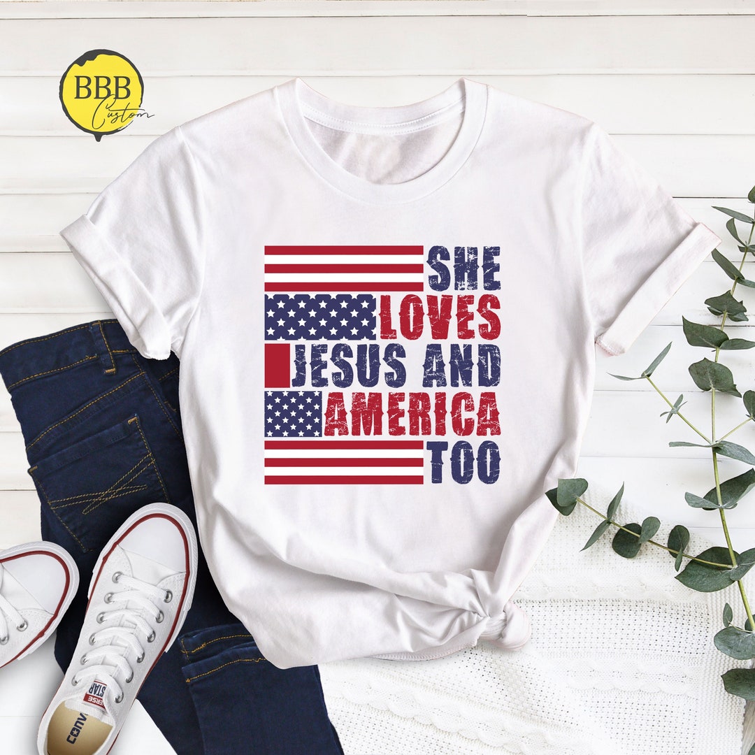 She Loves Jesus And America Too 4Th Of July Christian Lover Mens T Shirt White