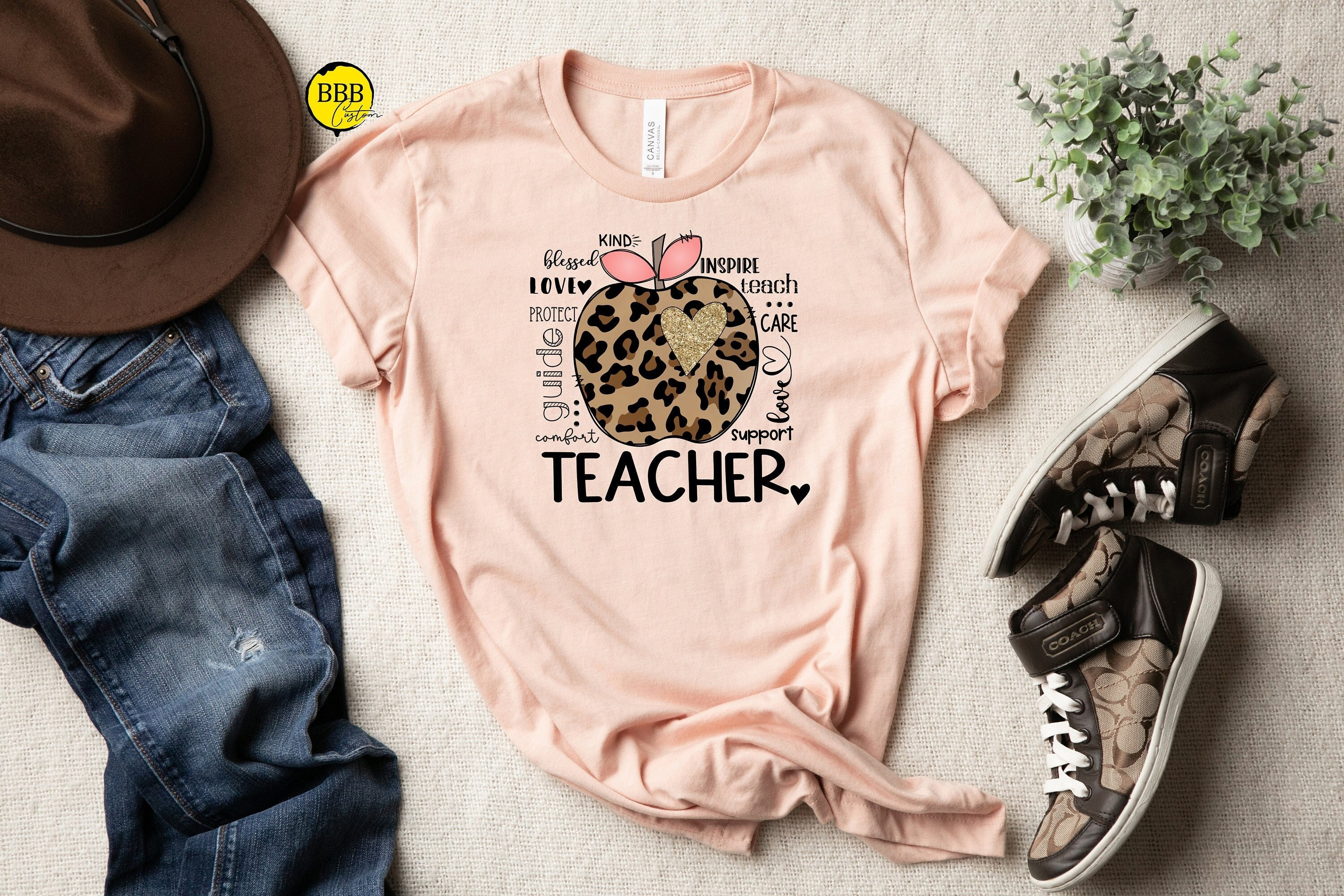 Leopard Print Teacher Apple Shirt, Teacher Gift, Teacher Appreciation, Teacher Life Shirt, Funny Teacher Shirt, Teacher Retirement Tee