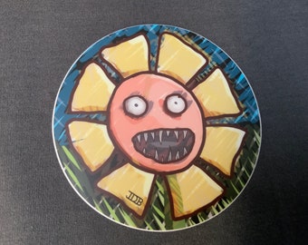 Sick Flower 2” Vinyl Sticker The Art of JDB psychedelic sunflower