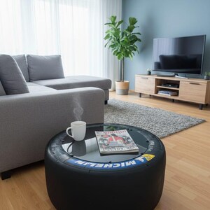 Racing Rennreifen Deko/Beistell-Tisch, Couchtisch  (aus der DTM/GT 3.) mit klarer PC Scheibe