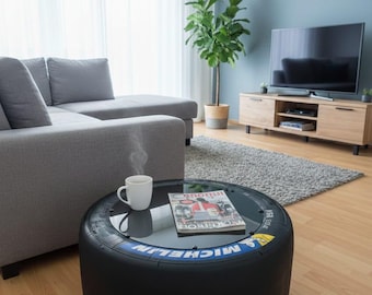 Racing Rennreifen Deko/Beistell-Tisch, Couchtisch  (aus der DTM/GT 3.) mit klarer PC Scheibe