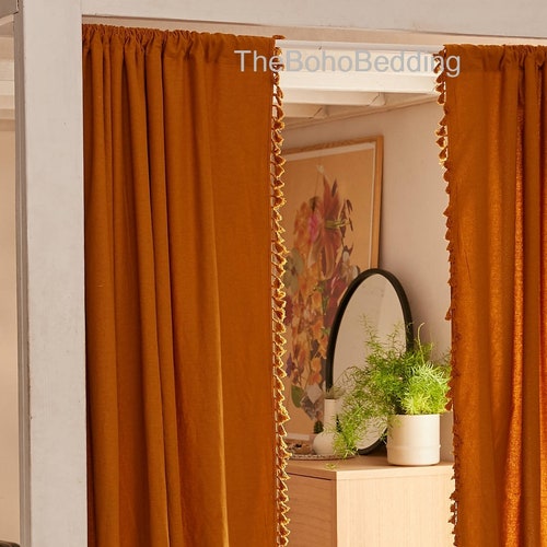 Bronze Color Tassels Shower Curtain Extra Long Farmhouse Etsy