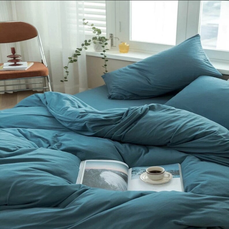 Teal 100 Pure Cotton Duvet Cover Set Washed Softened Cotton Etsy
