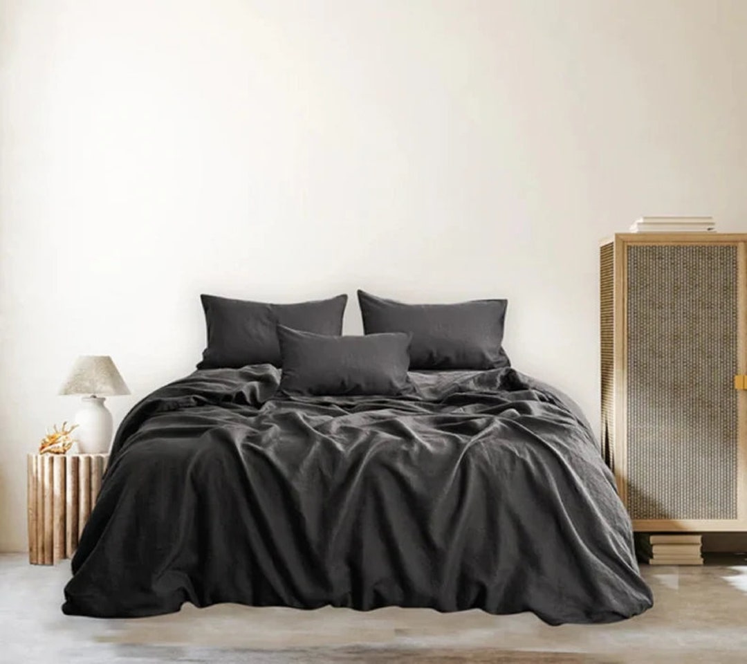 Charcoal Grey Linen Duvet Cover Washed Linen Duvet Cover Etsy