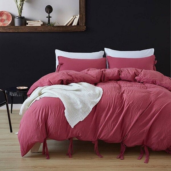 Pink Duvet Cover Queen Etsy