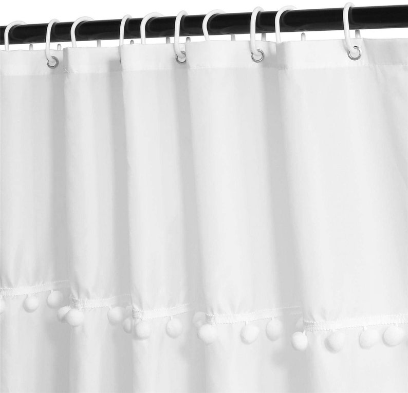 White Pom Pom Curtain Solid Color Shabby Chic Style Window Etsy