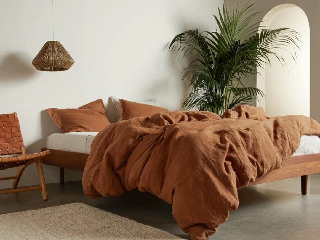 Linen Bedding Set in Terracotta Color / Linen Duvet Cover With Etsy
