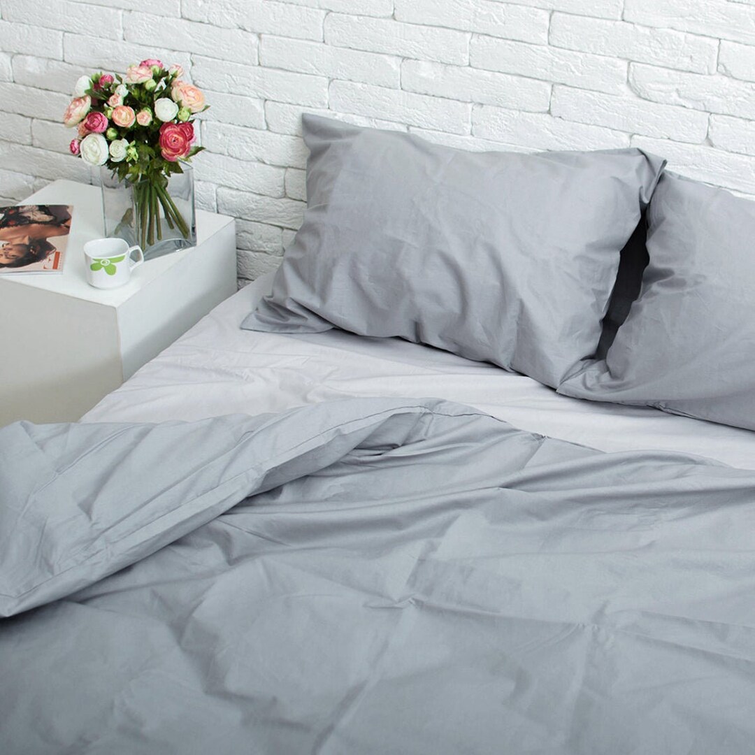 Gray Cotton Duvet Cover Solid Color Comfortable 100 Cotton Etsy