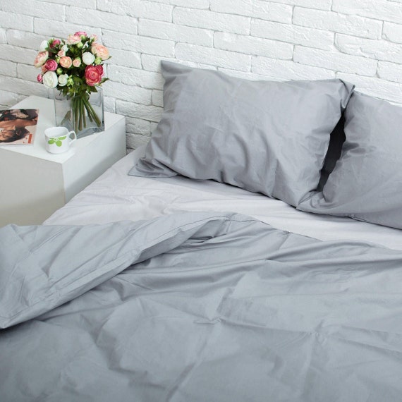 Gray Cotton Duvet Cover Solid Color Comfortable 100 Cotton Etsy