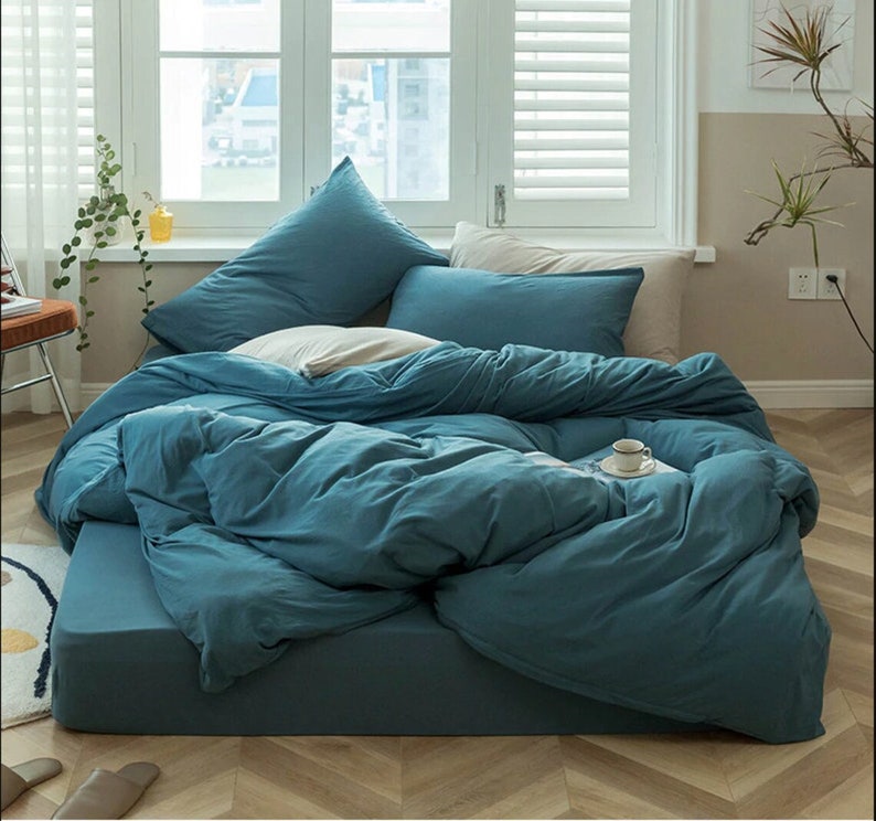 Teal 100 Pure Cotton Duvet Cover Set Washed Softened Cotton Etsy