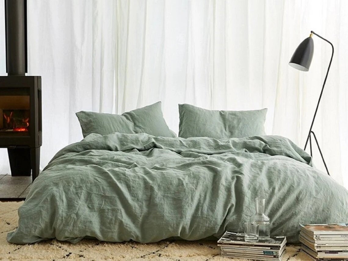 Sage Green Linen Duvet Cover Stonewashed Linen Bedding Etsy