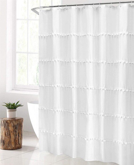 White Pom Pom Curtain Solid Color Shabby Chic Style Window - Etsy