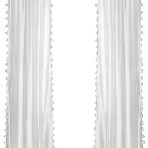 White Tassels Shower Curtain Extra Long Farmhouse Shower Etsy UK