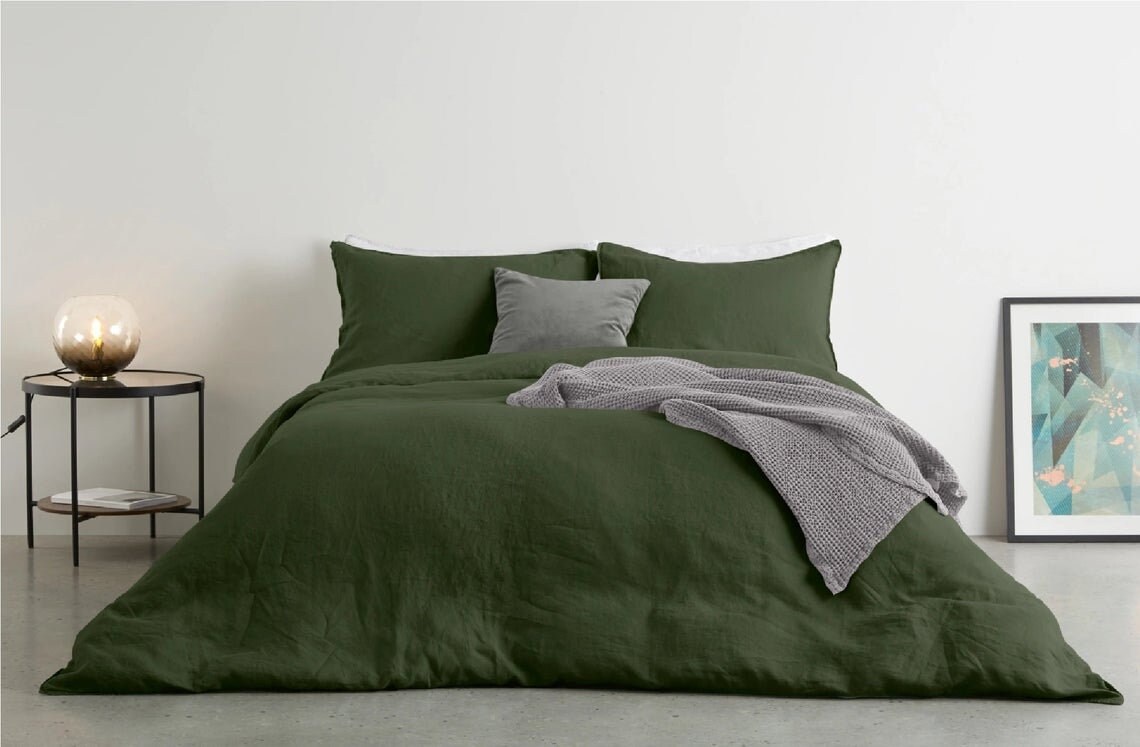100 Cotton Duvet Cover Moss Green Color Duvet Duvet Cover Etsy