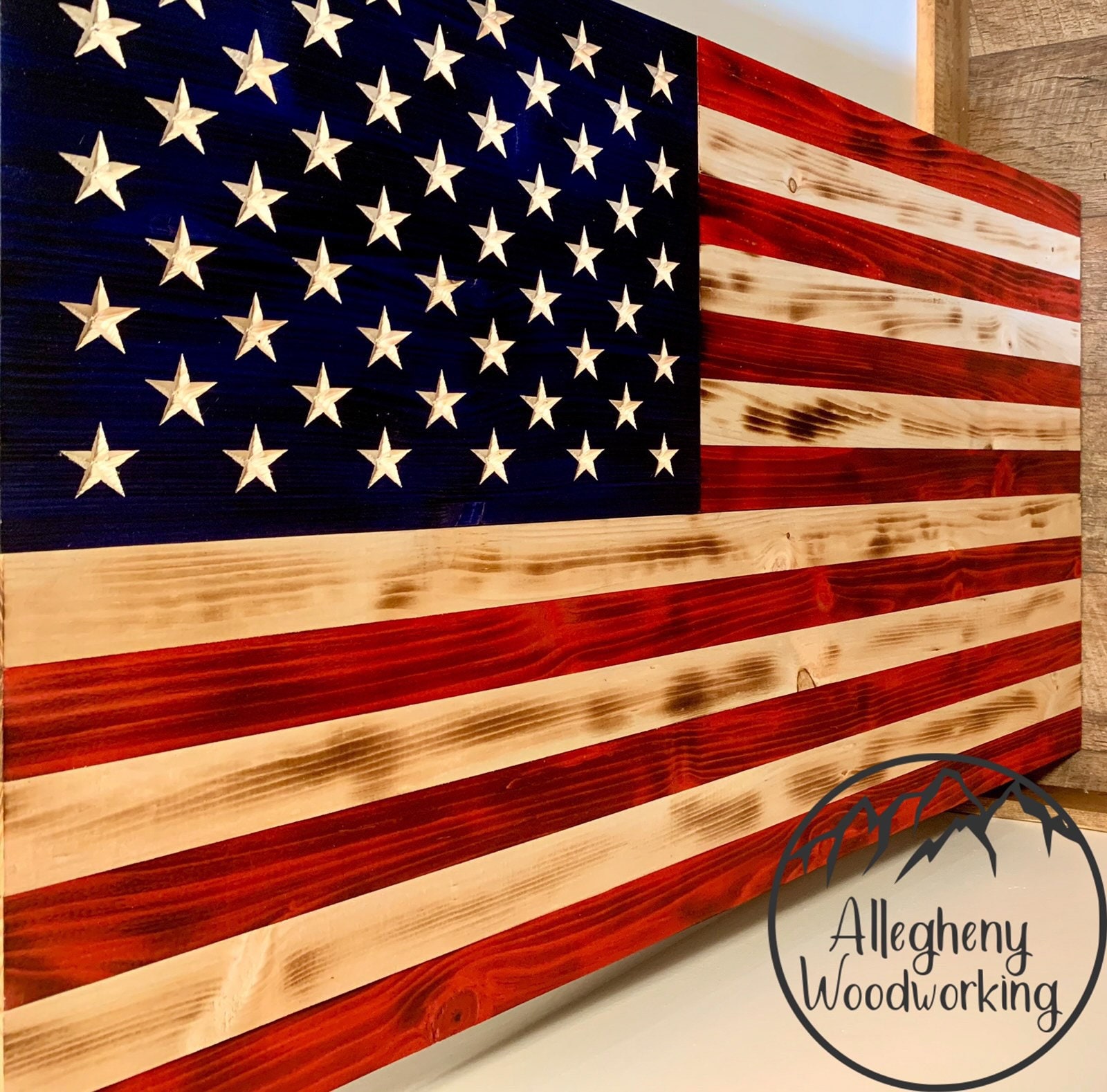 Rustic American Flag Wall Decor, Rustic Wooden Color, Charred American Flag, Classic American