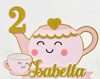 Tea for two personalized cake topper, tea party cake topper, teapot cake topper, tea party centerpiece