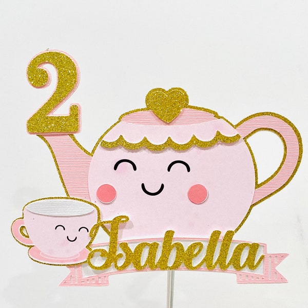 Tea for two personalized cake topper, tea party cake topper, teapot cake topper, tea party centerpiece